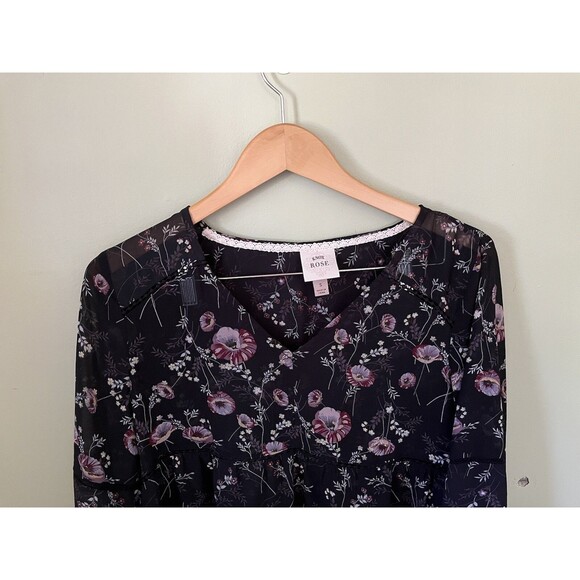 Knox Rose Women's Top Blouse Sheer Black Floral Pattern Size Small - Picture 4 of 7